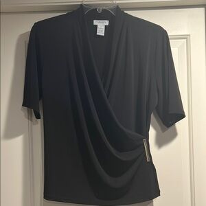 Black Short Sleeve Wrap Blouse